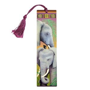Vintage 80s African Elephants tassel Bookmark Endangered Animals- 1980s Artworks
